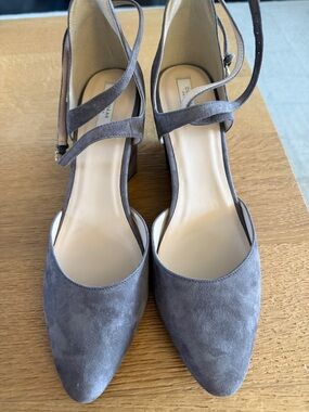 Cole Haan Gray Suede Pointed-Toe Ankle-Strap Heels